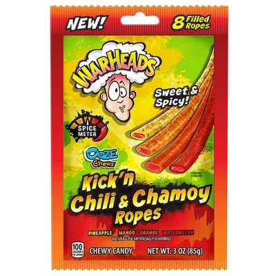 Warheads Kick'N Chili & Chamoy Ropes 3oz. Peg Bag x 12