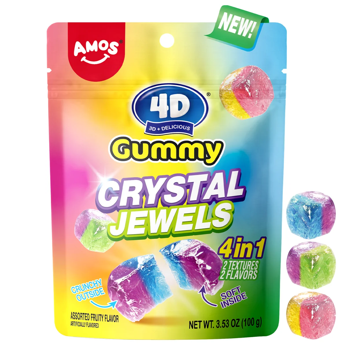 Amos 4d Gummy Crystal Jewels 3.53oz x 12