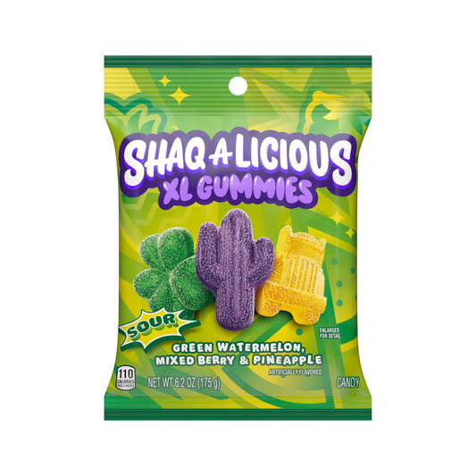 SHAQ-A-LICIOUS XL Gummies Sour (Pineapple, Mixed Berry and Green Watermelon) 6.2oz (Best Before 31 Oct 2025)