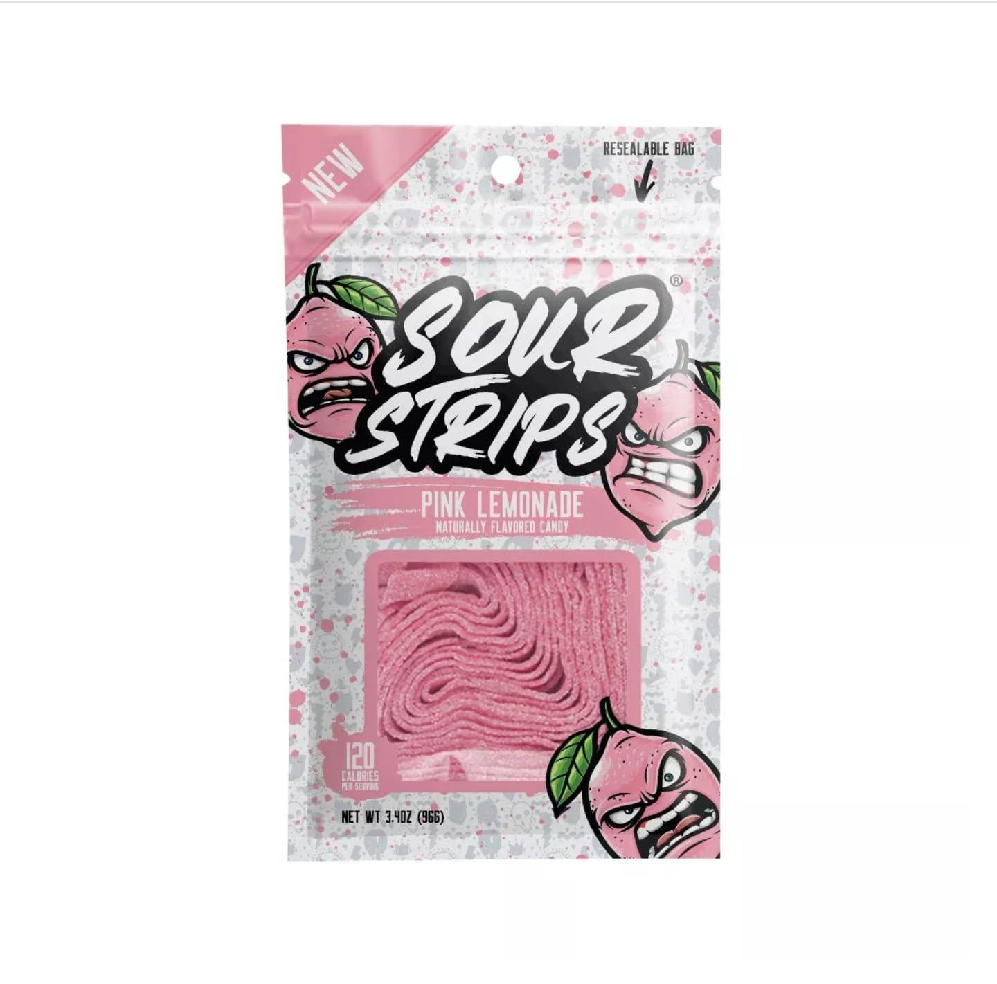 Sour Strips Pink Lemonade Flavored Peg Bag 96 g x 12