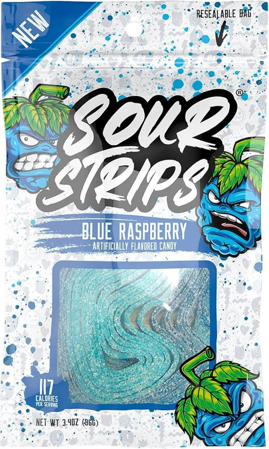 Sour Strips Blue Raspberry Flavored Peg Bag 96 g x 12