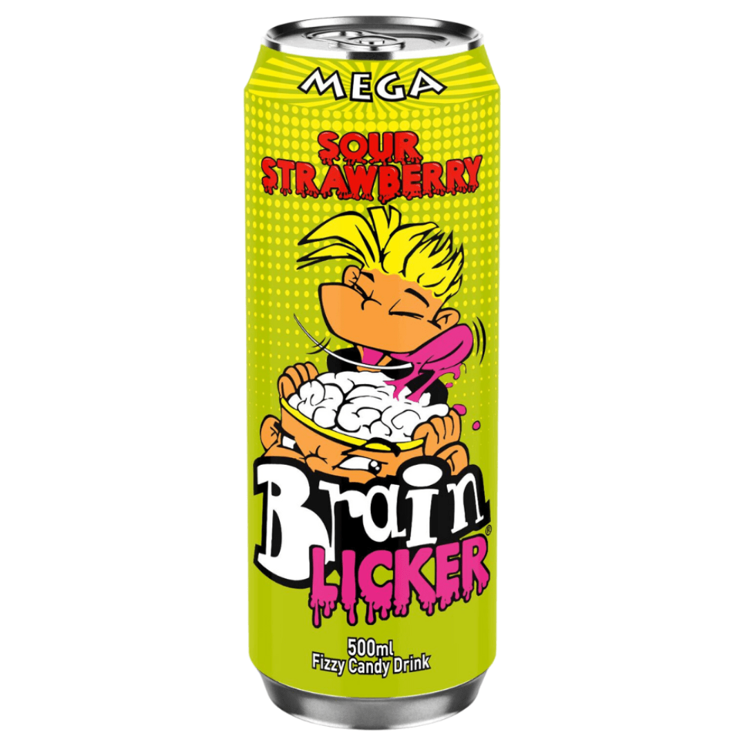 Mega Brain Licker Sour Strawberry Fizzy Candy Drink British 500ml