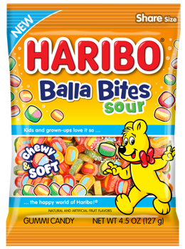 Haribo Balla Bites Sour Peg Bag 4.5oz x 12