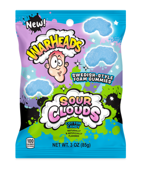 Warheads Sour Clouds Peg Bag Cotton Candy 3oz 1/12ct